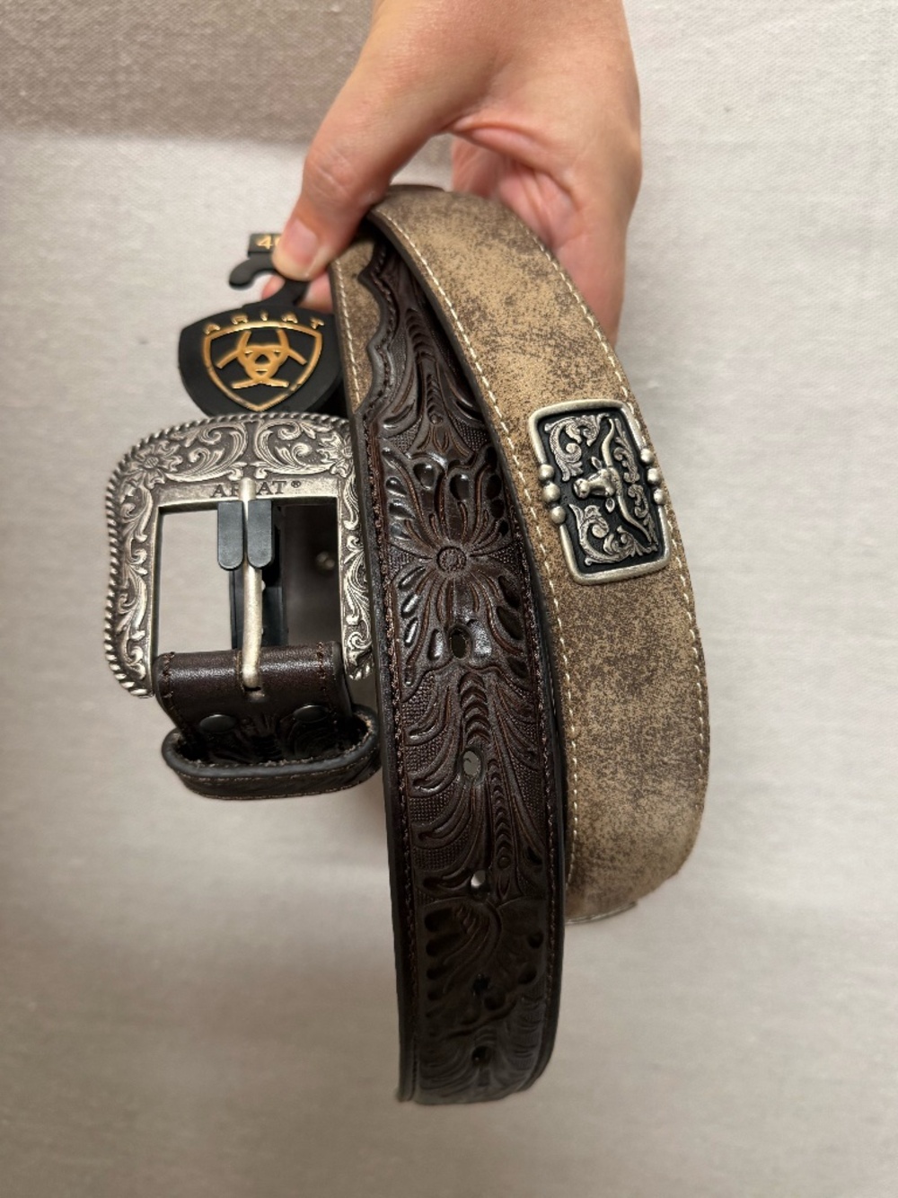 NWT Limited Edition Ariat Distressed Suede Longhorn Belt - size 46